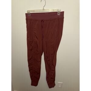 Athleta Attitude Lined Pant Womens 12 Jogger Lightweight Drawstring Cabernet red